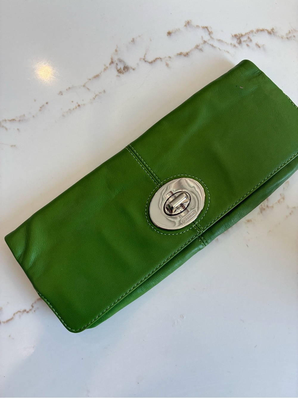 Coach Green Leather Turn-Lock Clutch